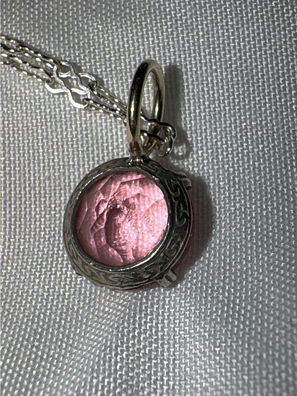 Art Deco era Pink paste stone charms set in silver with new 14k gold bail - Picture 4 of 12